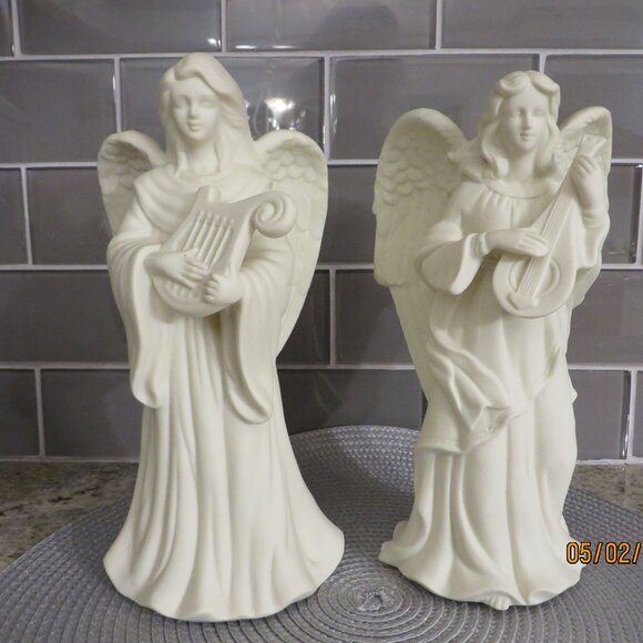 BEAUTIFUL! Porcelain Bisque Ceramicic Angel Candlestickck Set - Picture 2 of 7